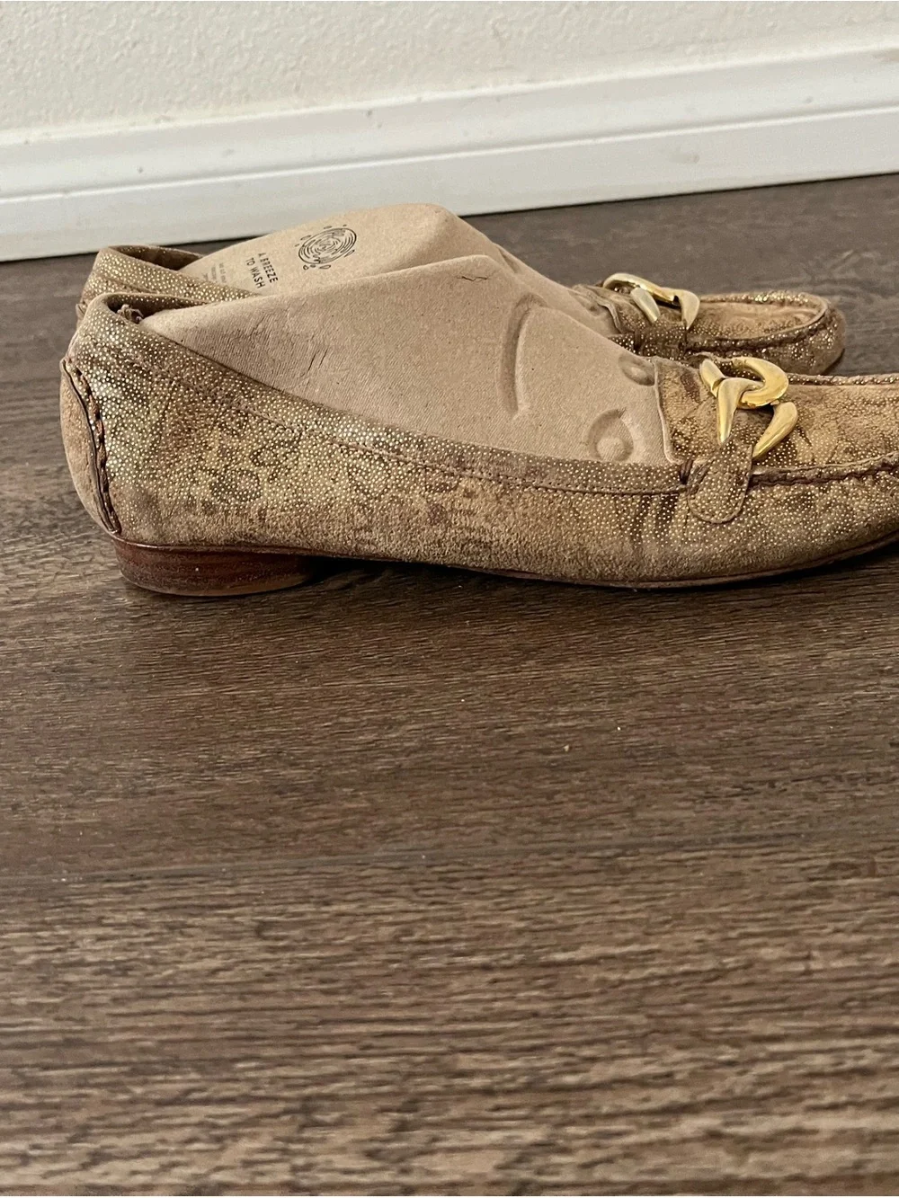 Stuart Weitzman Gold Bit Tan Loafers